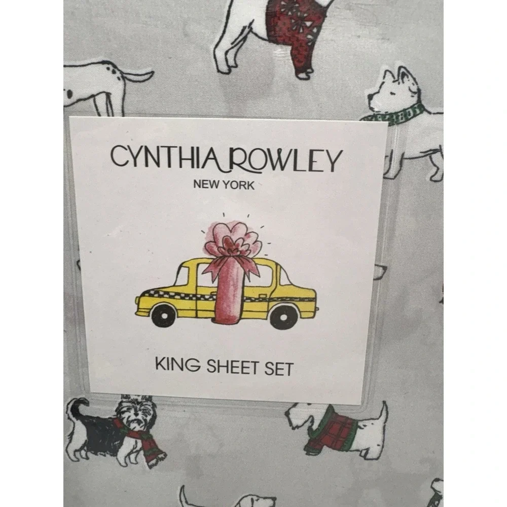 Cynthia Rowley‎ Christmas Dog KING Sheet Set Holiday Winter Sweater Scarf XDeep